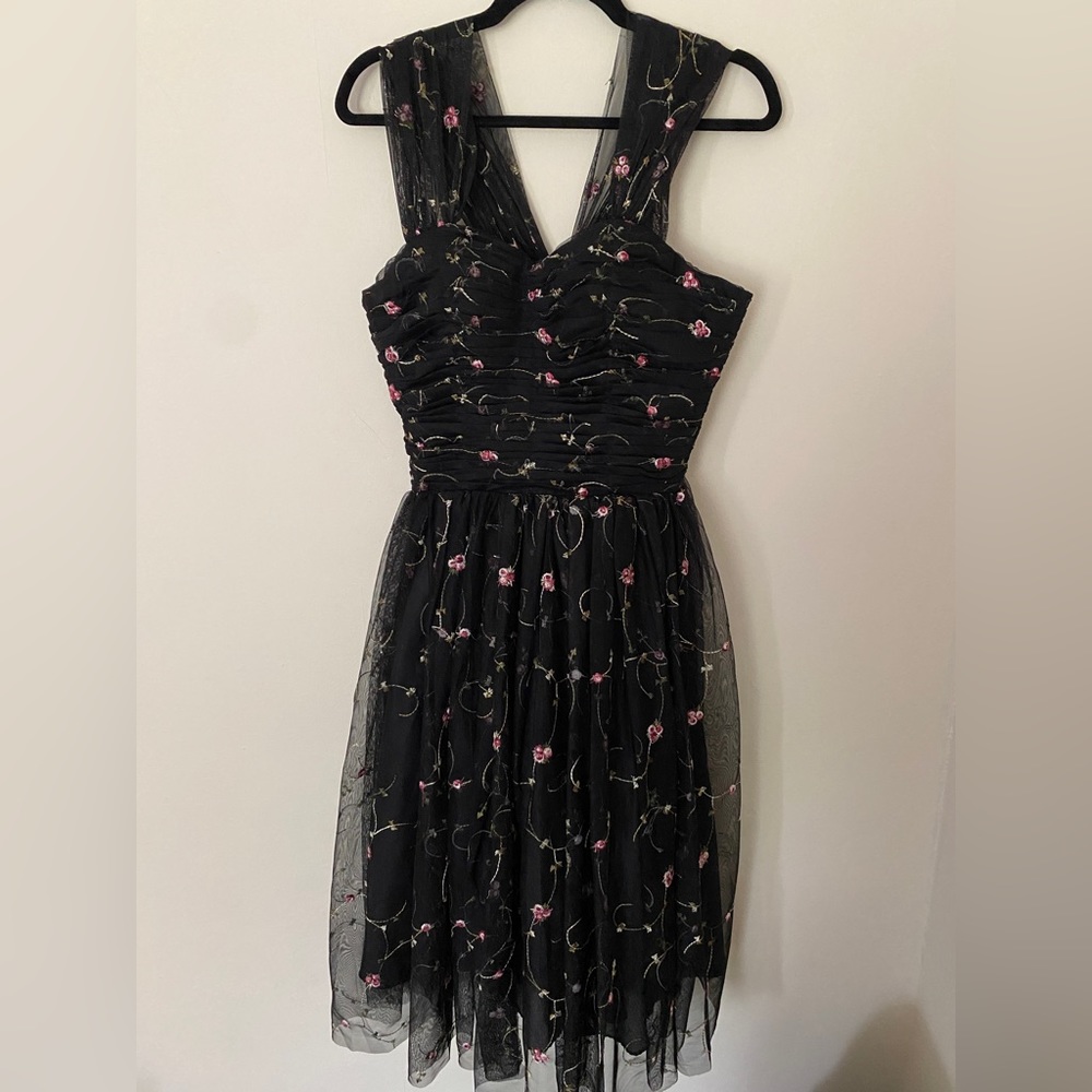 Unique Vintage Black Floral Dress Large